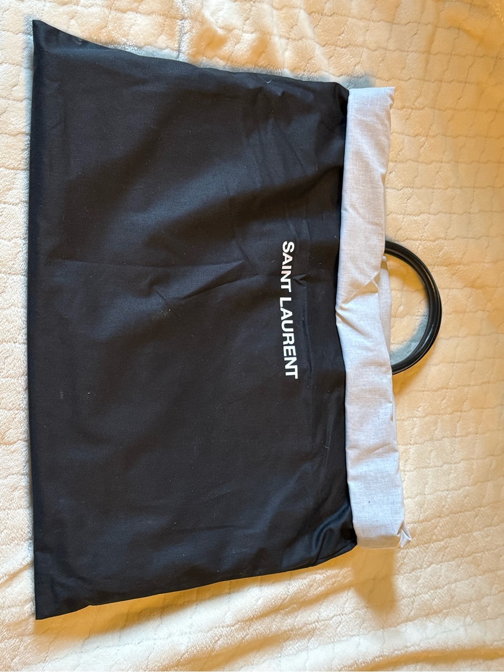 Saint Laurent Black Tote with Light Gray Trim and Round Handles